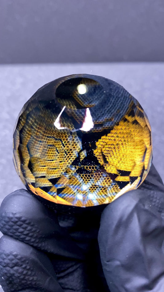 Future Glass Art x Teurfs x Mr. Facet Honeycomb Faceted Marble 1.9”